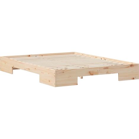 Lit double,Lit adulte,Cadre de lit surélevé Marron 160 x 200 cm Bois massif en pin CFW2531973 (1/5)