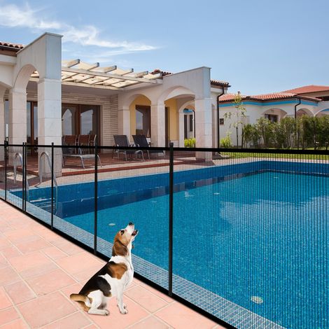 Barrière de sécurité pour piscine et étang 366 x 122 cm, clôture modulable amovible en toile transparente noire, protection enfant pour bassin extérieur (1/5)