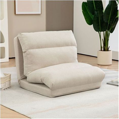 Clic-Clac 70x72x56cm Dossier Réglable 6 Positions - Banquette Clic-Clac - Fauteuil De Sol Pliable Convertible Lit Tissu Beige (1/5)