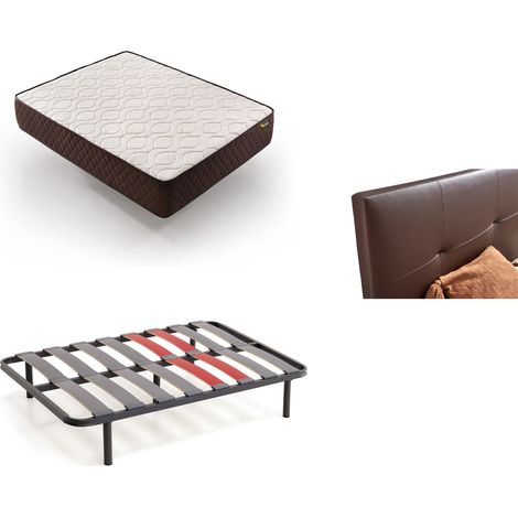 Pack Colchón + Cabecero Tapizado + Somier Descansin  135x200  Wengue  Ideal para Personas con Dolores de Espalda  Facil montaje  Silencioso (1/5)