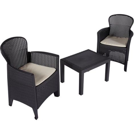 Salotto da Giardino Akita 3pz Antracite con Cuscini Antracite 1 Tavolo + 2 Poltrone (1/5)