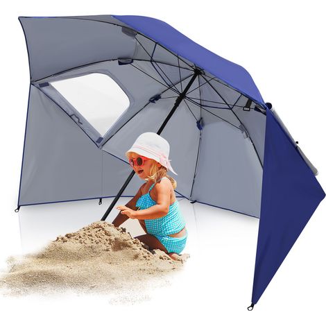 Parasol abri solaire - Parasol - parasol jardin, parasol deporté, parasol de balcon inclinable 210m avec housse de protection bleu (1/5)