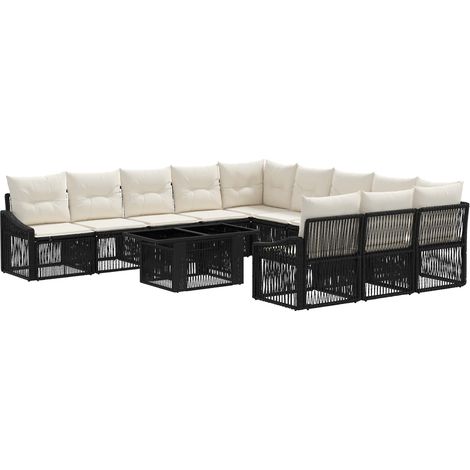 Conjunto de sofás de jardín 12 uds. Negro y Blanco Crema vidaXL (1/5)