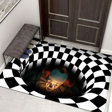 Tapis de porte d'Halloween, effets visuels 3D, tapis de bienvenue pour décorations d'entrée, clown effrayant dans une cage, décorations d'Halloween, tapis d'intérieur antidérapant, 40 × 60 cm (01) (1/2)