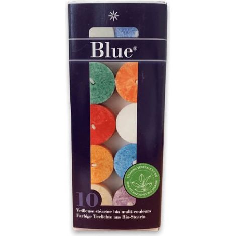 Boîte 10 veilleuses stéarine multicolores