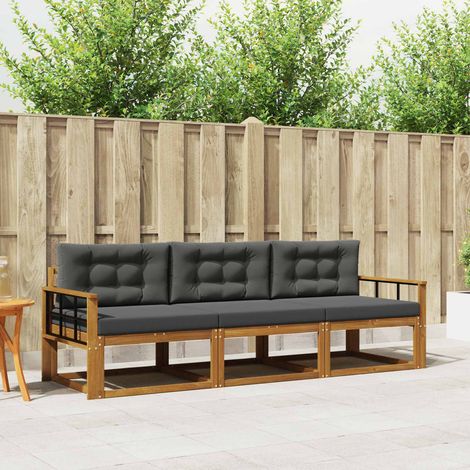 Outdoor-Sofagarnitur mit Kissen 3 pcs Natur und Anthrazit (1/5)