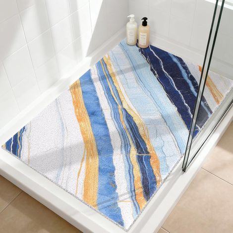 Tapis de douche antidérapant 80 x 120 cm – Tapis de bain doux et confortable avec trous de drainage, tapis de massage en luffa PVC antidérapant pour douche, séchage rapide (1/5)