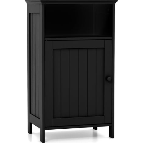 Meuble de salle de bain noir autoportant en MDF avec étagère réglable et niche ouverte, pour salle de bain et buanderie (1/5)