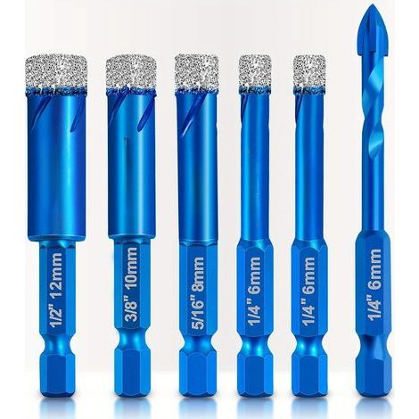 Lot de 6 Forets Diamantés Bleus Granit à Tige Hexagonale pour Perçage à Sec Carrelage Céramique Marbre et Pierre Naturelle (1/5)