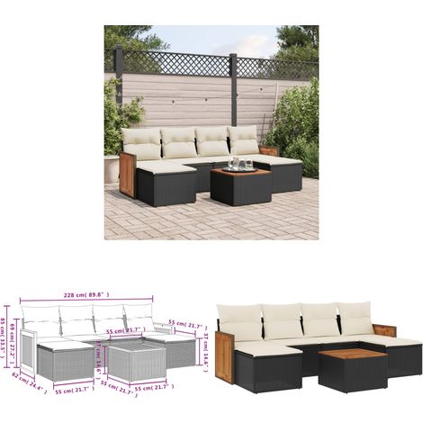 7-tlg. Garten-Sofagarnitur mit Kissen Schwarz Poly Rattan - Gartenmöbel Set - Gartensorte - Outdoor Möbel - Lounge Set - Rattan Gartenmöbel - Home & Living (1/3)