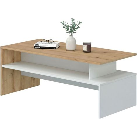 Dmora - Couchtisch Vail, Couchtisch, Couchtisch, Niedriger Tisch, 100x50h43 cm, Eichenknoten und glänzendes Weiß, mit verstärkter Verpackung