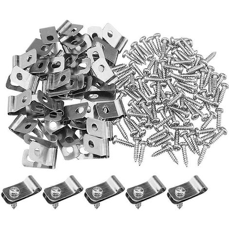 200 jeux de clips pour clôture métallique, clips pour cages à bétail, clips de fixation avec vis, argentés, 1,90 x 1,00 x 1,00 cm (1/4)