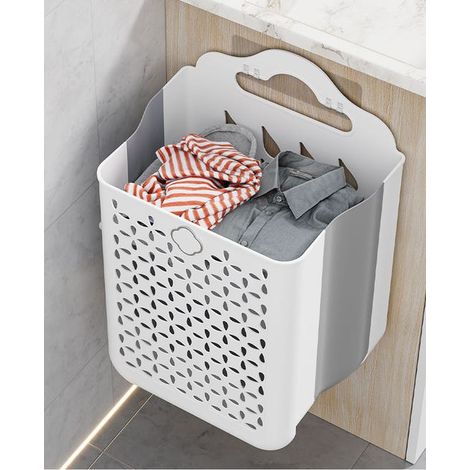 Panier à linge mural en plastique, grand panier à linge suspendu pliable avec poignées, adapté aux chambres et salles de bain, 39 x 19 x 27 cm.