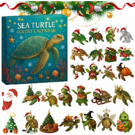 Calendrier de l'Avent Tortue 2025, compte à rebours de 24 jours, boîte surprise de Noël, pendentif en acrylique pour décoration de sapin de Noël (1/5)