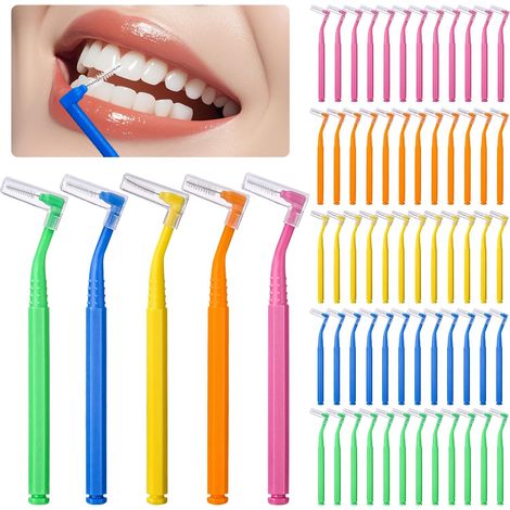 60 Pcs Brossettes Interdentaire,Forme de L Brossettes Interdentaire, 5 Tailles Brossette Dentaire Angle pour interdentaire entre les dents et les gencives，Réutilisable(5 Couleurs) (1/5)