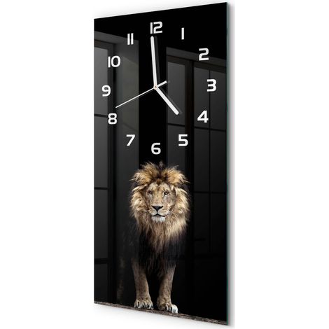 Horloge Murale Rectangulaire Verticale pour Salon Design Élégant Portrait d'un lion 30x60 cm (1/5)