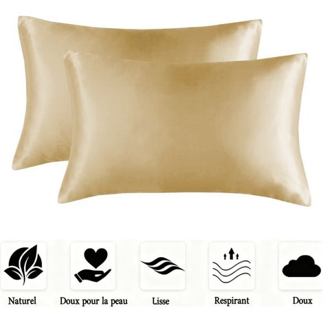 Lot de 2 taies d'oreiller en satin doux, lisses et infroissables pour homme et femme,Queen (20x30 Inch) (1/5)