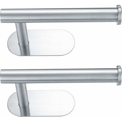 2 Pcs Toilet Paper Roll Holders, Self Adhesive 3M Toilet Kitchen Roll Holder Hanger, Wall Mounted No Drilling Toilet Tissue Paper Holder Rack with 3M Sticker for Kitchen, Bathroom, Silver