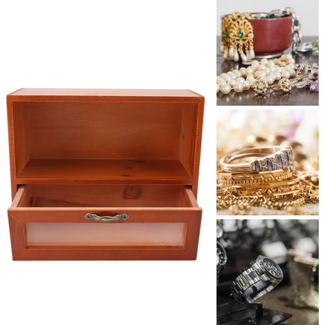 Organisateur de Bureau Vintage en Bois Massif avec Plateau Exposant et Tiroir Transparent pour Cuisine, Salon, Bureau - Boîte de Rangement Décorative (1/5)