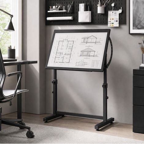 Mesa de dibujo regulable en altura e inclinación con barra antideslizante, negra - CHICFURN (1/5)