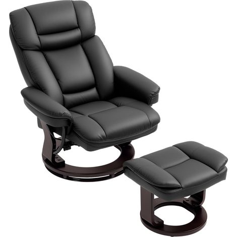 Sillón relax giratorio 360° con reposapiés, reclinable hasta 130°, piel sintética negra (1/5)