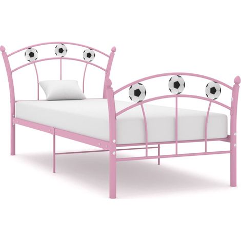 Lit adulte pour 1 personnes, Structure de lit, Assemblage Facile, avec design de football Rose Métal 90x200 cm OIB3035E (1/5)