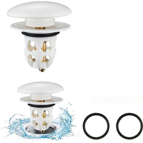 2 Pièces Bonde de Lavabo Universel Pop Up avec Filtre Anti-Clogging,Adapté aux Trous de Drainage de 34 à 40 mm,Blanc (1/5)