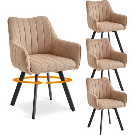 Wokaka Pack de 4 Sillas Giratorias de 360°, Silla de Comedor en Estilo Escandinavo, Silla de Salón con Patas de Metal, Caqui