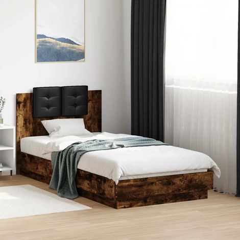 Cadre de lit LED RVB 75 x 190 cm avec tête de lit, bois d’ingénierie, chêne fumé, sans matelas - PANGIVO (1/5)