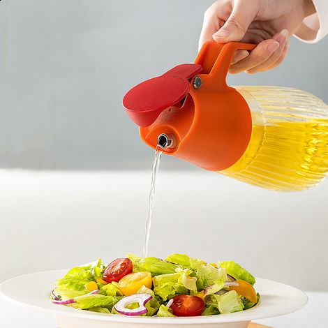 Bouteille Distributeur D Huile - Verre Alimentaire Épais - Bouchon Automatique À Basculement - Bec Verseur Anti-Goutte - Poignée Antidérapante - 500 ml (1/4)