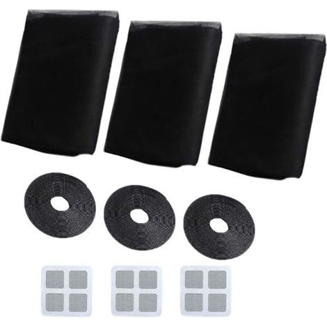 Window Mosquito Nets, 3 Pieces 150cm x 200cm Insect Protection for Windows, Mosquito Net for Windows, Mosquito Protection Kit (Black) (1/5)