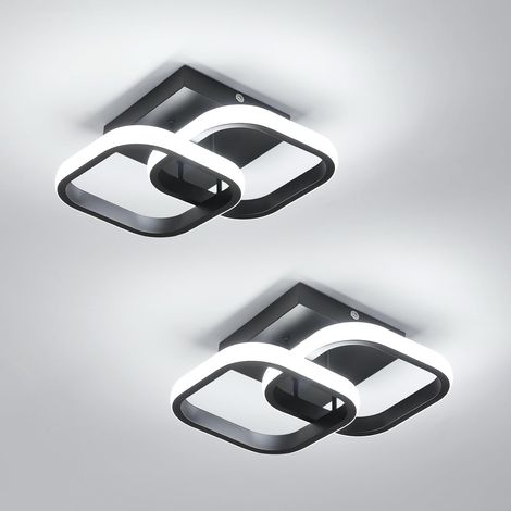 Plafonnier LED Moderne 22W 2475LM en Aluminium Noir, 2 Pièces pour Chambre Salon Couloir Cuisine, Blanc  6500K [Classe énergétique E] (1/5)