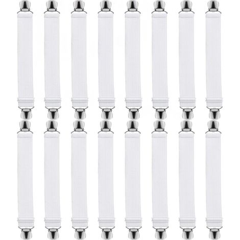 16 attaches réglables pour drap-housse, sangle élastique pour drap-housse/canapé/housse de repassage/matelas, blanc (1/5)