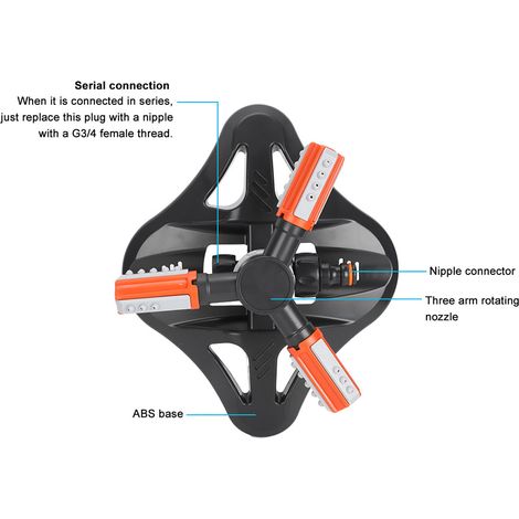 Automatischer 3-Arm-Regner mit 360°-Drehfunktion für Garten- und Rasenbewässerungssysteme, inklusive ABS-Sockel, 3 Zubehörteilen und verschiedenen Farben (1/5)