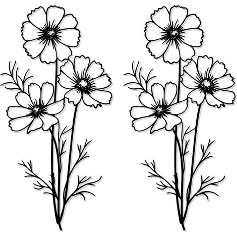 Décoration Murale de Fleur en Métal Noir Art Mural Floral Minimaliste pour Salon Cuisine Jardin Balcon et Extérieur (1/5)