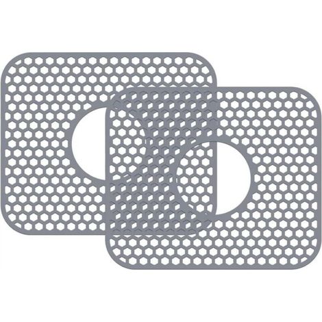 Tapis de protection en silicone pour évier, 34,3 x 29,5 cm, égouttoir à vaisselle, protège l'évier des taches, des rayures(2 pièces, gris) (1/5)