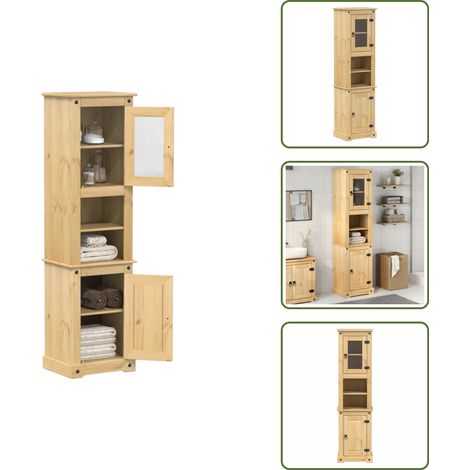 The Living Store Armoire de salle de bain Corona 50x40x185 cm bois de pin massif - Meuble De Salle De Bain - Armoire De Salle De Bain - Rangement Salle De Bain - Commode Salle De Bain - Bois De Pin