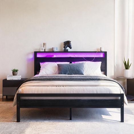 Cadre de lit coloris noir en mDF métal 206,5 x 140 x 96 cm (1/5)