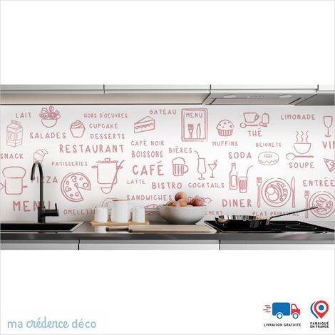 Crédence : Dessin food clair - Couleur Rose clair - Alu composite - 120 - 60 (1/3)