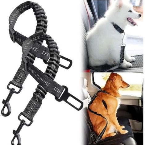 Ceinture Chien Voiture, Ceinture de Sécurité pour Chien avec Longueur Réglable, 2 Pièces Harnais Universel, Réglable en , Noir,yd (1/4)