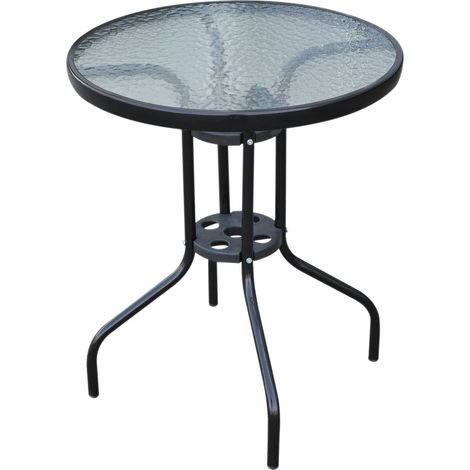 easycomfort tavolino in ferro rotondo con piano in vetro temperato, nero, 60x70cm (1/5)