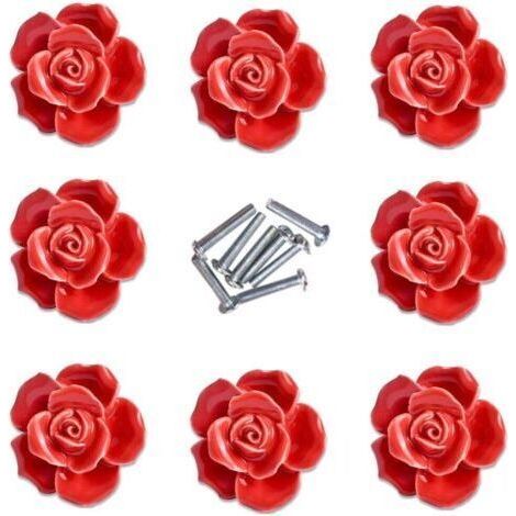 BUNTHAUS 8pcs élégante rose rouge tire fleur boutons de meuble en céramique poignées de tiroir de placard (1/3)