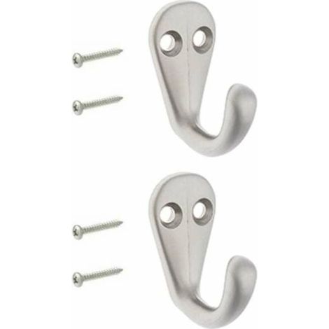 2x Crochet simple en métal finition nickel satiné avec vis Mural Cuisine Salle de bain Porte Manteau Serviette Sac Couvert Vêtement Dressing Meuble Placard Patère (1/2)