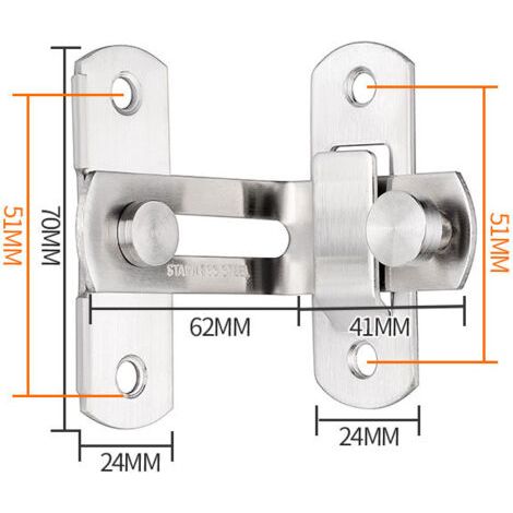 Moraillon de porte en acier inoxydable, serrure à loquet, serrure de porte à l'ancienne, loquet de porte coulissante, angle droit 90 degrés, brossé
