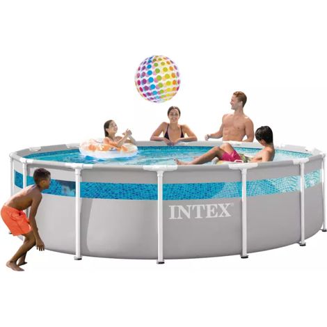 piscina fuori terra con struttura rotonda intex "clearview premium" grigio chiaro 427x427x107 cm - cod. 26722nd