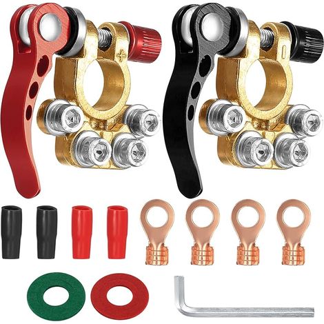 Lot de 2 cosses de batterie 4 voies 12 V/24 V, bornes positives et négatives, pour voitures, camions et camping-cars (Vis à six pans creux) (1/5)