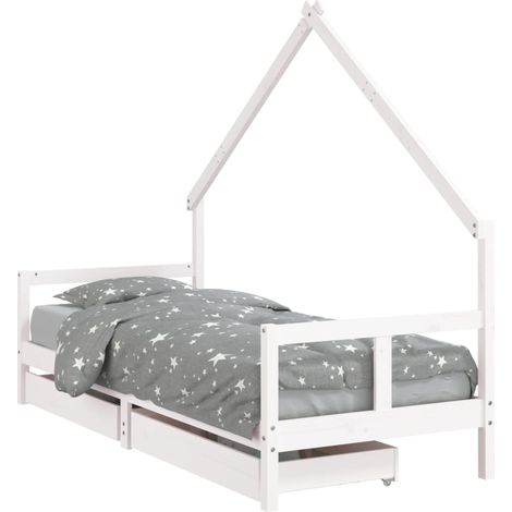 Lit Simple,Lit enfant,Cadre de lit enfant tiroirs blanc 80x200 cm bois de pin massif CFW5684359 (1/5)
