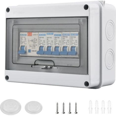 Exposed Fuse Box IP65 with Pneumatic Switch 5 Way 2x6A+1x10A+1x20A+1x32A, Electric Circuit Breaker Boards 63A, for Indoor and Outdoor Use (1/5)