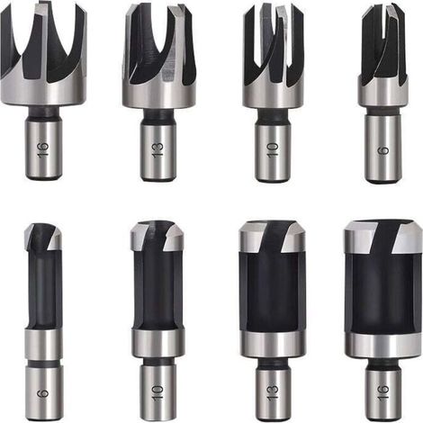 8 brocas HSS para espigas de madera, brocas para cortar tapones de madera de 6 mm/10 mm/13 mm/16 mm, fresa pequeña para madera para taladro -Crezuo