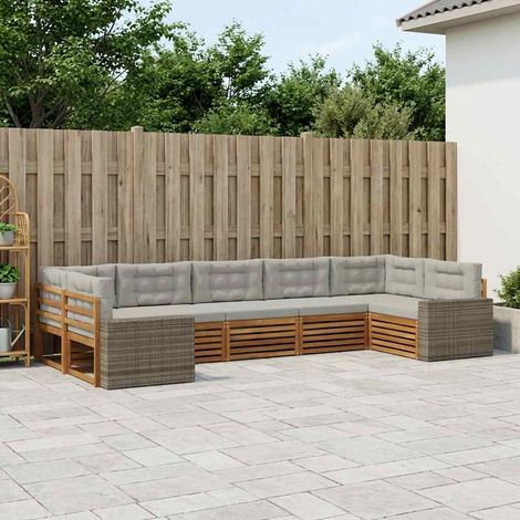 vidaXL Outdoor-Sofagarnitur mit Kissen 7 pcs Natürlich und Hellgrau (1/5)